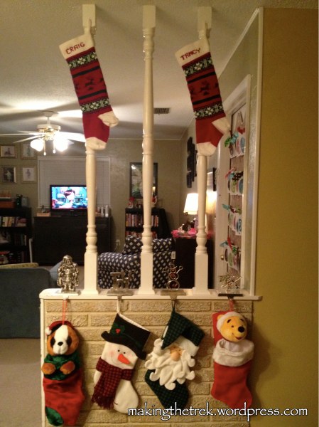 The stockings are hung...and our youngest is concerned the Big Guy might not be able to reach Mom and Dad's!
