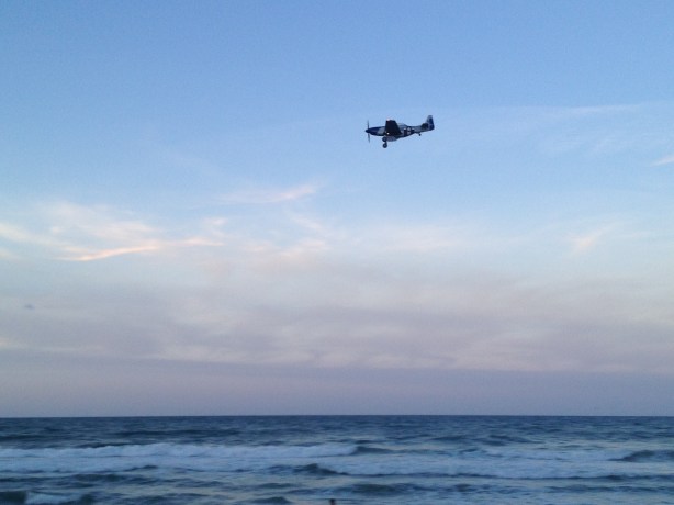 Flyover by a WWII B52 as the US Navy band finished up.