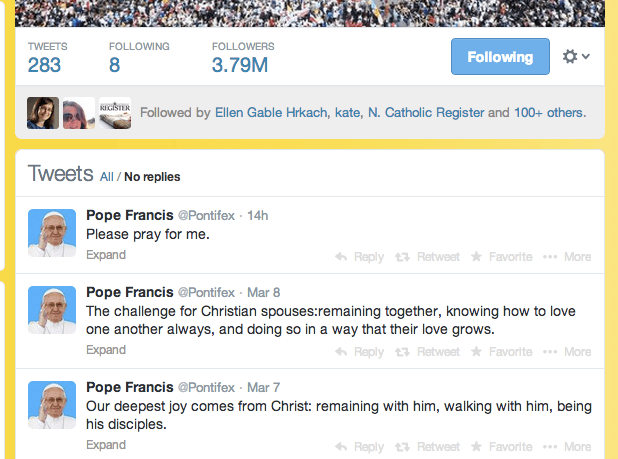 Credit:  my twitter page.  Don't YOU follow Pope Francis?  