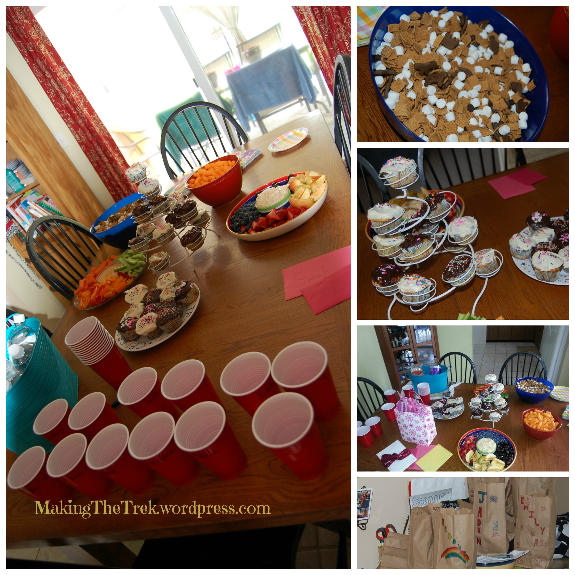 The final table...thank YOU Pinterest..camp fire flames and s'mores chex mix for the win!